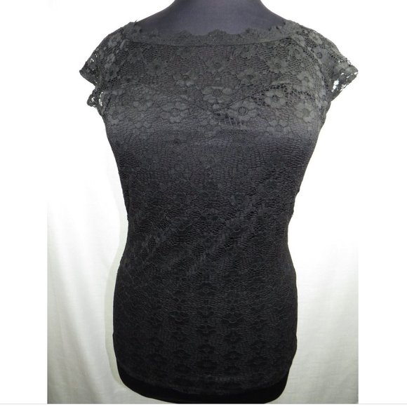 FTF Plus Size 2X Sexy Black Lace Cap Sleeve Top - Picture 5 of 10